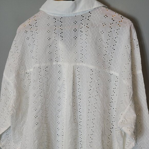 Abercrombie & Fitch Oversized Button Down Shirt Womens XL Eyelet Cottage Flowy - Picture 8 of 9
